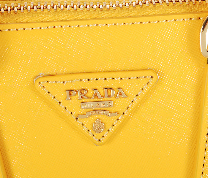 2014 Prada Shiny Saffiano Leather Two Handle Bag BL0838 yellow for sale